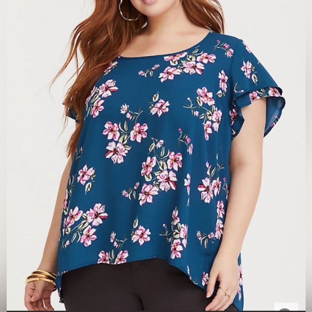 Torrid Georgette Floral Flutter Short Sleeves Blouse Flowy Boho Plus Size 2X